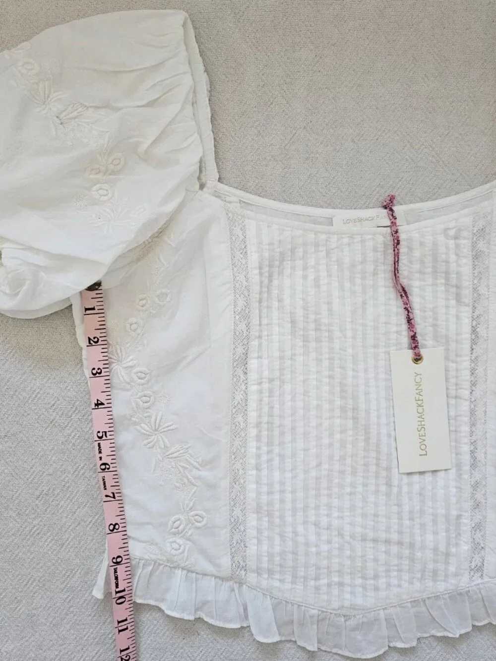 LoveShackFancy Breonna Top White Embroidered Puff Sleeve Blouse NWT Size 10